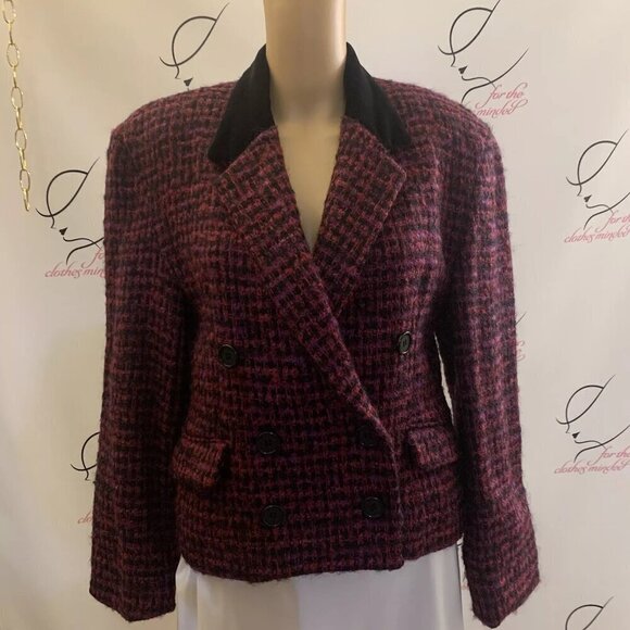 Perry Ellis. Size 10. Winter Wool/Rayon Fuzzy Nubby Double Breasted Jacket. LC - Picture 1 of 6